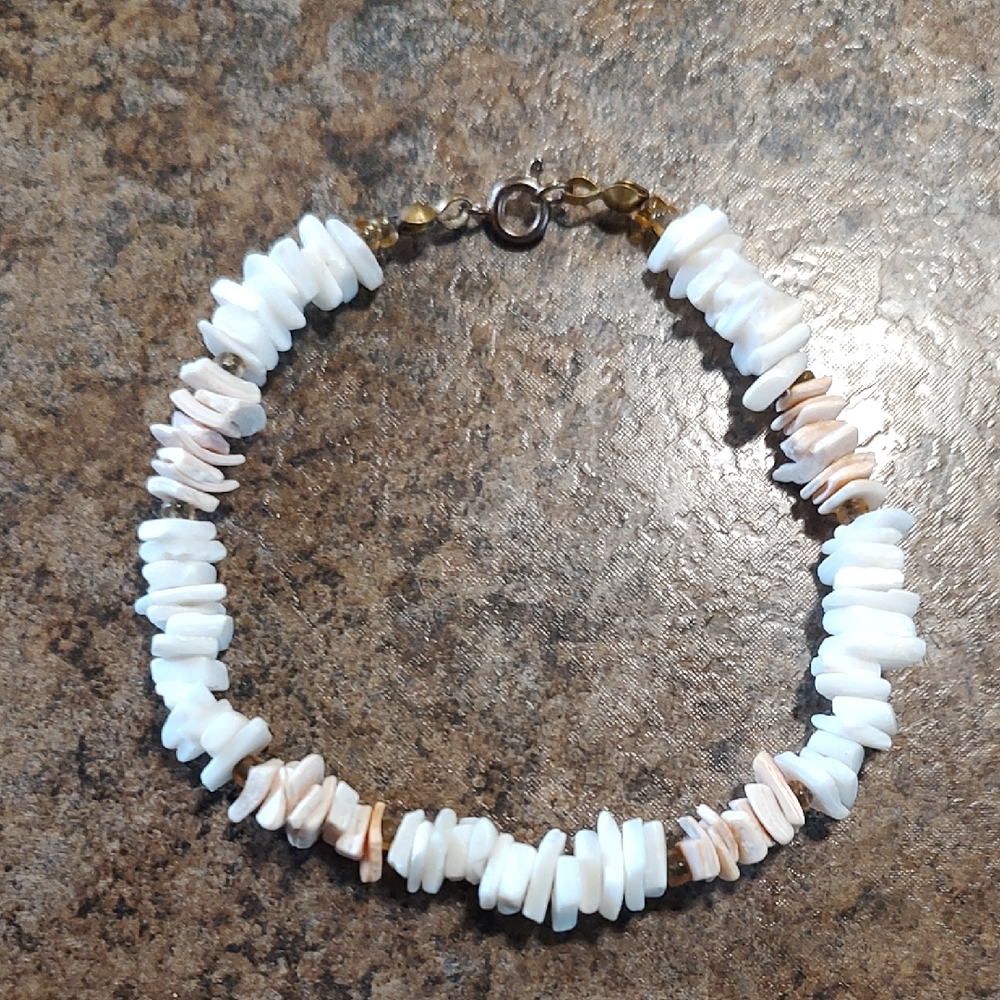 Elegant White and Tan Puka Shell Bracelet